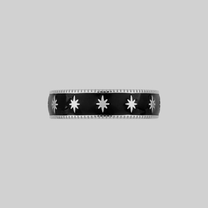 VYVIAN. Tiny Star Black Enamel Ring - Silver
