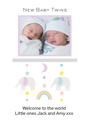 Illustrated Cute Mobile New Baby Twins Card