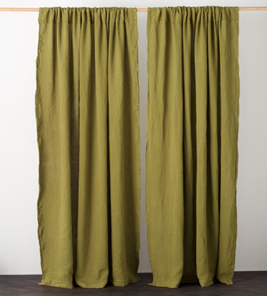 Moss Green 100% Linen Loop Top Curtain (Single)