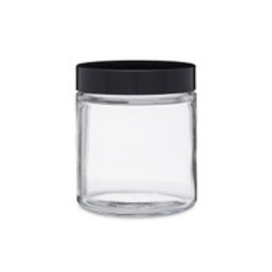4 oz Clear Glass Straight Sided Squat Jars (Black PP Cap) - 5001B25