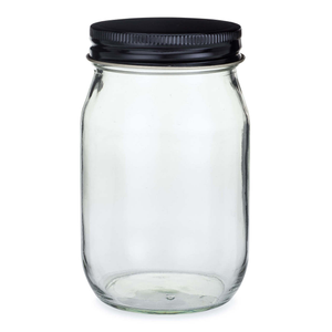 16 oz Clear Glass General Purpose Jars (Black Metal Cap) - 4404B10