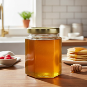 6 oz Clear Glass Hexagon Jars (Gold Metal Lug Cap) - 8022B45