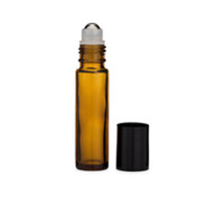 2.7 Dram (10 ml) Amber Glass Vials with Stainless Steel Roller Ball & Black PP   Cap - 3123B69