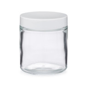 4 oz Clear Glass Straight Sided Jar (White PP Cap) - CS4