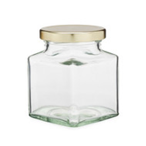 9 oz Clear Glass Square Jars (Gold Metal Lug Cap) - 8019B15
