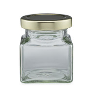 4.4 oz Clear Glass Square Jars (Gold Metal Lug Cap) - 8019B11