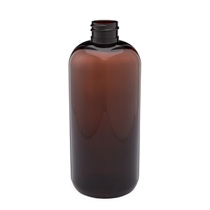 16 oz Amber PET Plastic Boston Round Bottles (Cap Not Included) - 3371B11-BABR