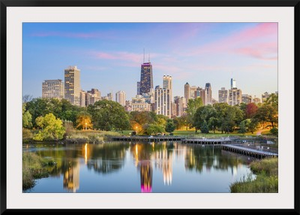 Chicago, Illinois Downtown Skyline From Lincoln Park At Twilight