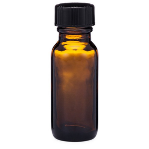 0.5 oz Amber Glass Boston Round Bottles (Black Phenolic Cap) - AB12-48