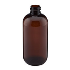 8 oz Amber PET Plastic Boston Round Bottles (Cap Not Included) - 3371B07-BABR