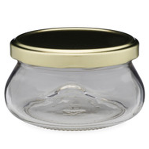 7 oz Clear Glass Squat Bulb Jars (Gold Metal Lug Cap) - 5505B23