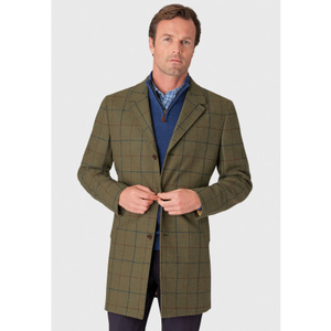 Haincliffe Green Overcheck Tweed Wool Overcoat
