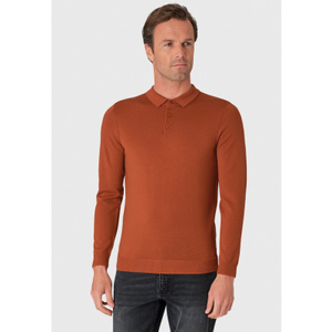 Plockton Burnt Orange Merino Wool Long Sleeve Polo Shirt