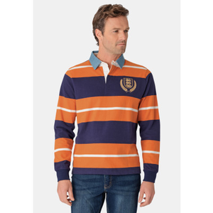Ayckbourn Navy, Ginger, and White Hooped Rugby Shirt