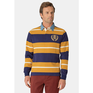 Ayckbourn Gold, Navy and White Hooped Rugby Shirt