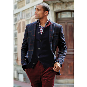 Tailored Fit Airedale Navy Check Wool Jacket