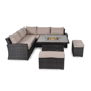 Maze - Kingston Deluxe Rattan Corner Dining Set with Fire Pit Table - Brown