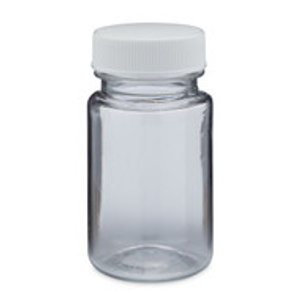 2 oz Clear PET Plastic Wide Mouth Packer Bottles (White Screw Top Cap) - 3369B01CLR