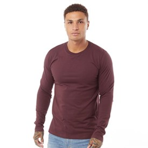 Brave Soul Mens Supreme Crew Neck Long Sleeve T-Shirt Burgundy