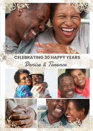 Gold Floral Celebrating 30 Happy Years Photo Upload Card