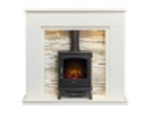Acantha Amalfi White Marble Fireplace with Downlights & Aviemore Electric Stove in Black, 48 Inch