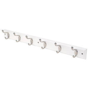6 Satin Nickel Hat & Coat Hooks on Ridged White Board