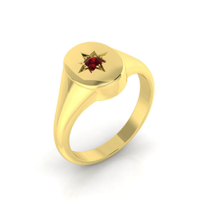 Mens Single Ruby Signet Ring 0.09ct in 9k Yellow Gold
