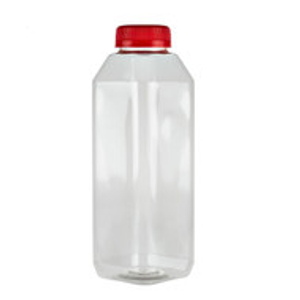 16 oz Clear PET Square Beverage Bottles (Red Tamper-Evident Cap) - 3497B01