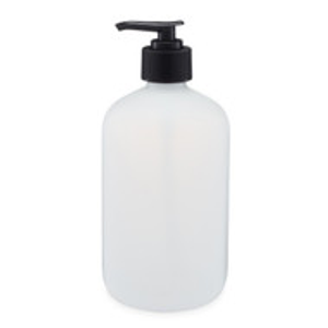 16 oz Natural HDPE Plastic Boston Round Bottle & Black Pump - PN16PB