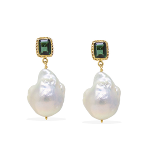 Luccichio Green Quartz And Pearl Earrings