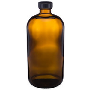 32 oz Amber Glass Boston Round Bottles (Black Phenolic Cap) - 4699B13ABR