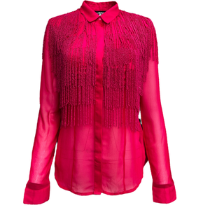 Pinky Hand-Beaded Fringe Shirt (M)