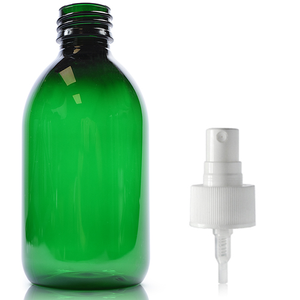 250ml Green PET Sirop Bottle & 28mm Atomiser Spray (SN) - White