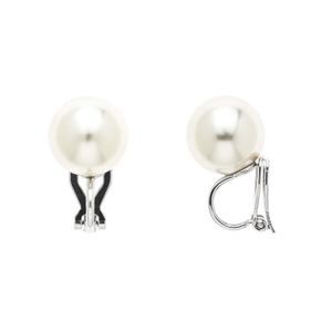 White Faux Pearl & Platinum Clip On Earrings