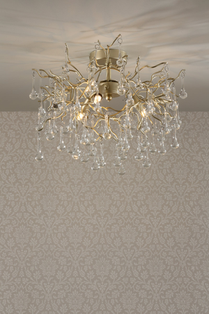 Laura Ashley Willow 3 Light Semi Flush Satin Champagne with Crystal Raindrops