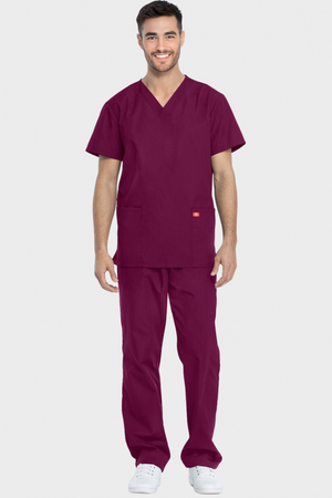 Dickies Medical Unisex Scrub Top and Trouser Set, Wine