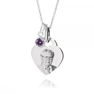 Silver Birthstone Photo Necklace