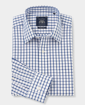 White Blue Check Classic Fit Non-Iron Formal Shirt - Single Cuff [RTC]