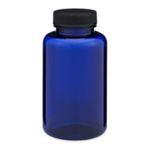 6.7 oz Blue PET Plastic Wide Mouth Packer Bottles (Black Screw Top Cap) - 3369B05BLU