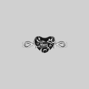 MEMENTO MORI. Black Enamel Heart Silver Ring - Silver / XLarge