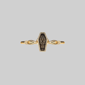 MORALITY. Tiny Skeleton Coffin Gold Ring - Gold / Medium