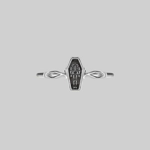 MORALITY. Tiny Skeleton Coffin Silver Ring - Silver / Small