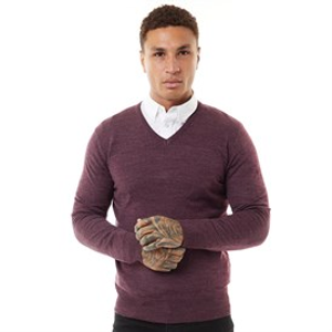 Brave Soul Mens Celestial V Neck Jumper Burgundy Mix