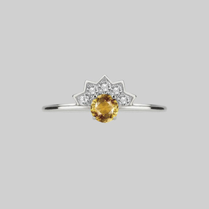 FLAPPER. Citrine Sunburst Silver Ring