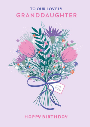Illustrated Floral Bouquet To Our Lovely Granddaughter Happy Birthday Card