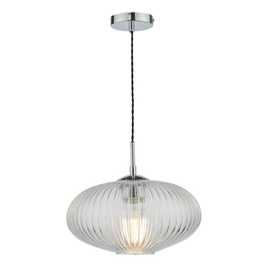 Dar Edmond Single Pendant Polished Chrome Ribbed Glass