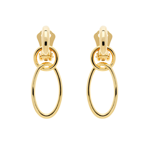 Gold Double Hoop Clip On Earrings