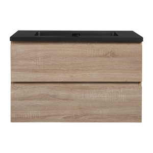 Badkamermeubel Summer 80cm licht eiken met zwarte wastafel zonder kraangat