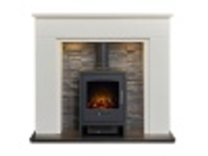 Acantha Rimini White Marble Fireplace with Downlights & Bergen Electric Stove in Charcoal Grey, 48 Inch