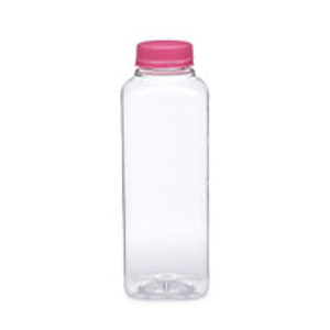 16 oz Clear PET Arched Plastic Square Beverage Bottles (Pink Tamper-Evident Cap) - 37618PNK